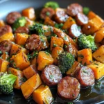 Sheet Pan Sausage and Sweet Potatoes with Honey Garlic Sauce