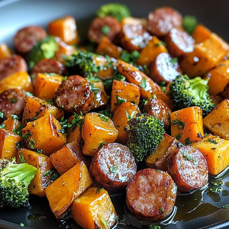 Sheet Pan Sausage and Sweet Potatoes with Honey Garlic Sauce