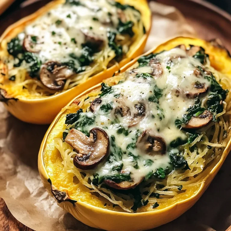 Creamy Spinach and Mushroom Stuffed Spaghetti Squash