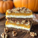 Pumpkin Cheesecake Bars with Walnut Crust and Streusel Topping