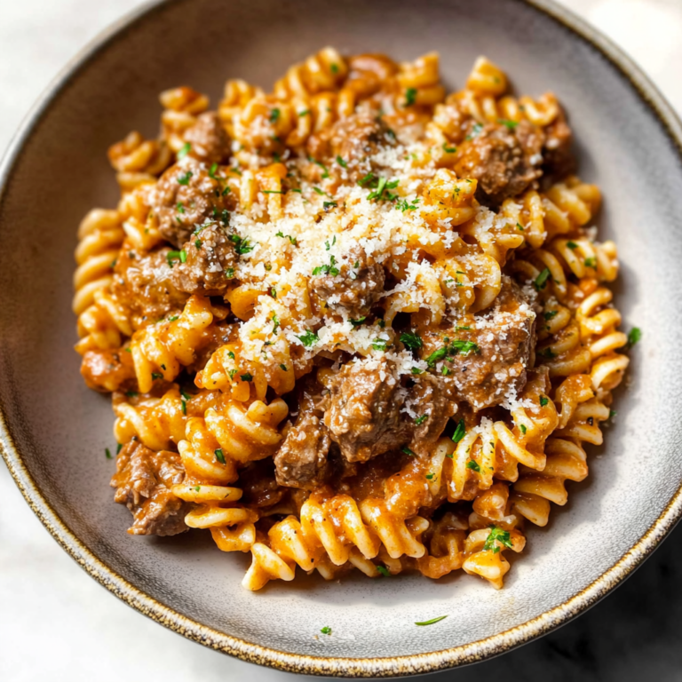 Irresistible Beef and Rotini in Garlic Parmesan Sauce