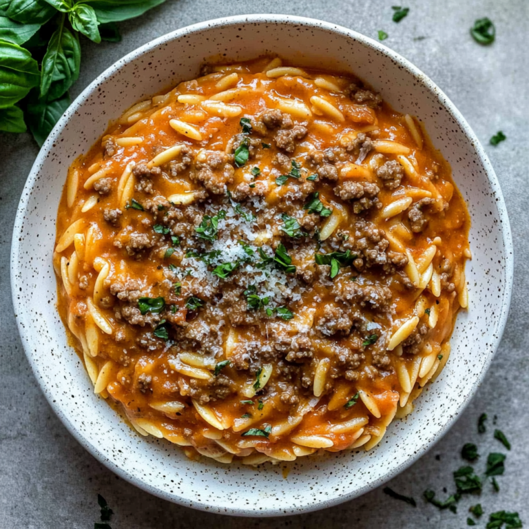 Comforting Ground Beef Orzo with Tomato Cream Sauce