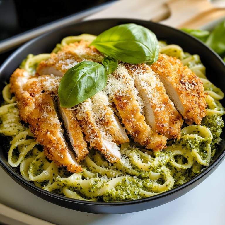 Irresistible Pesto Pasta with Crispy Parmesan Chicken
