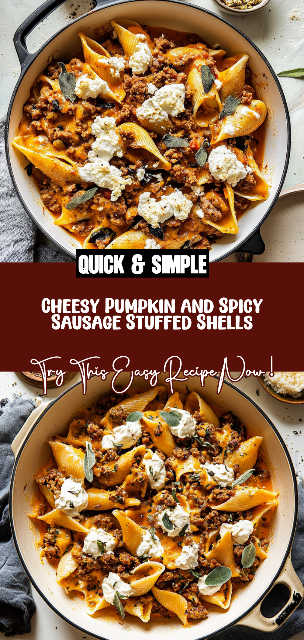 Cheesy Pumpkin and Spicy Sausage Stuffed Shells