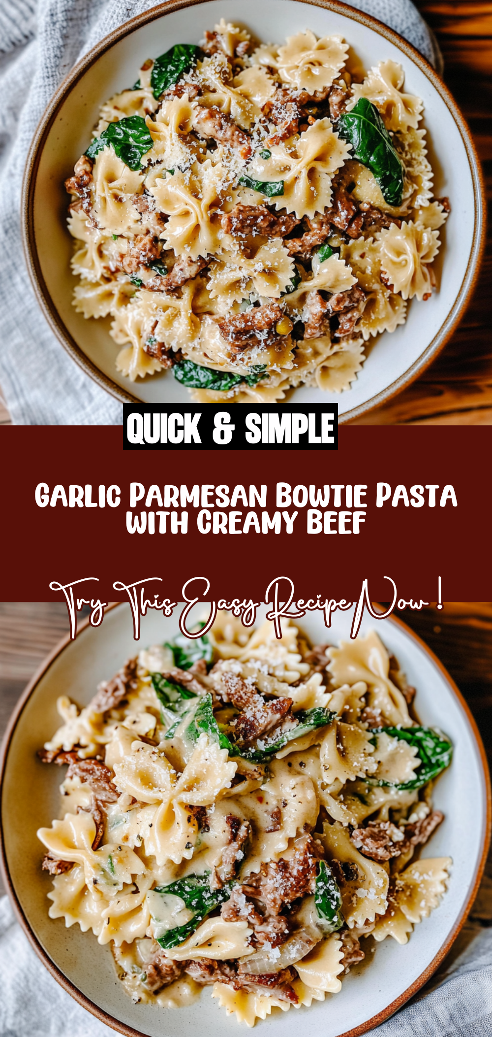 Garlic Parmesan Bowtie Pasta with Creamy Beef recipe