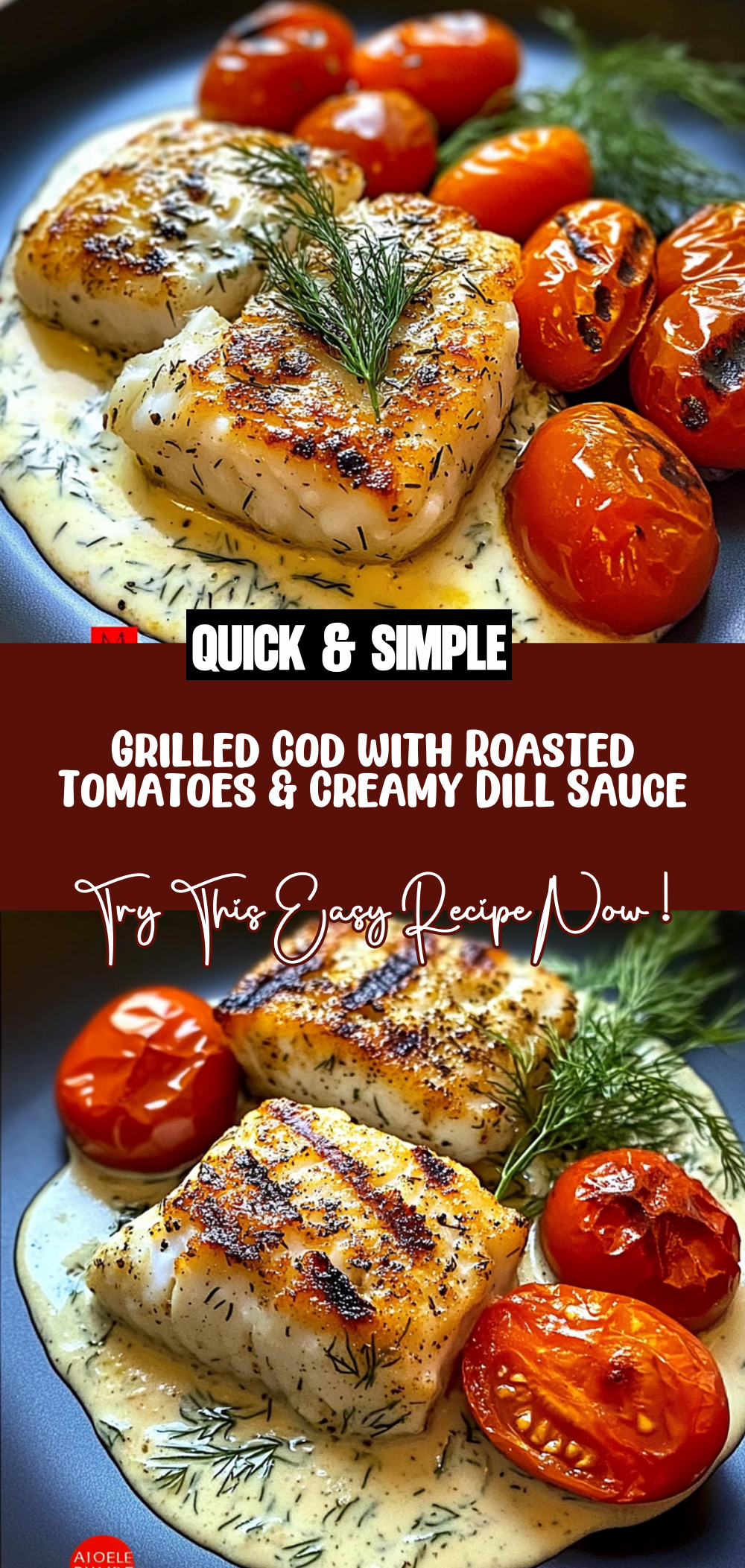 Grilled Cod with Roasted Tomatoes & Creamy Dill Sauce
