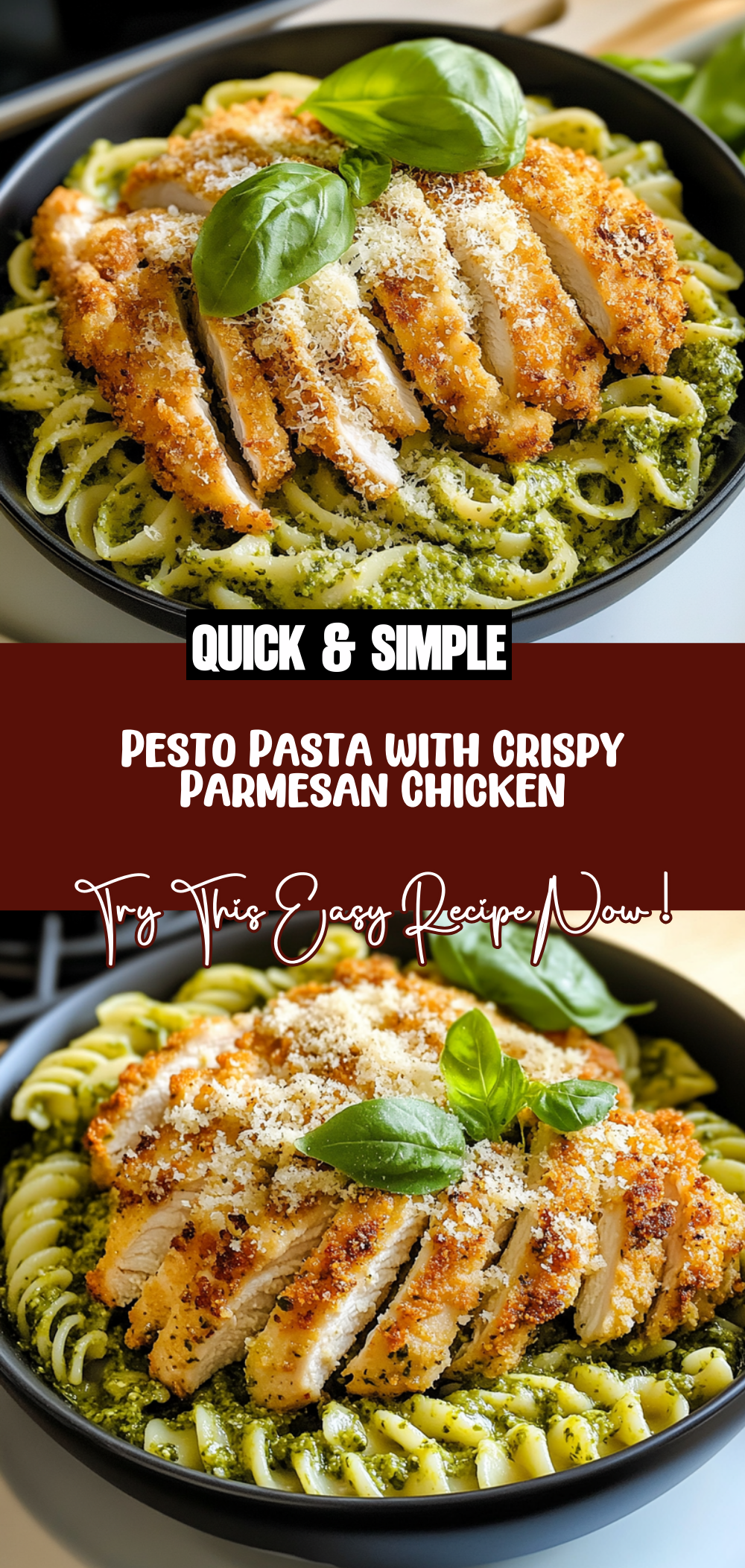 Pesto Pasta with Crispy Parmesan Chicken