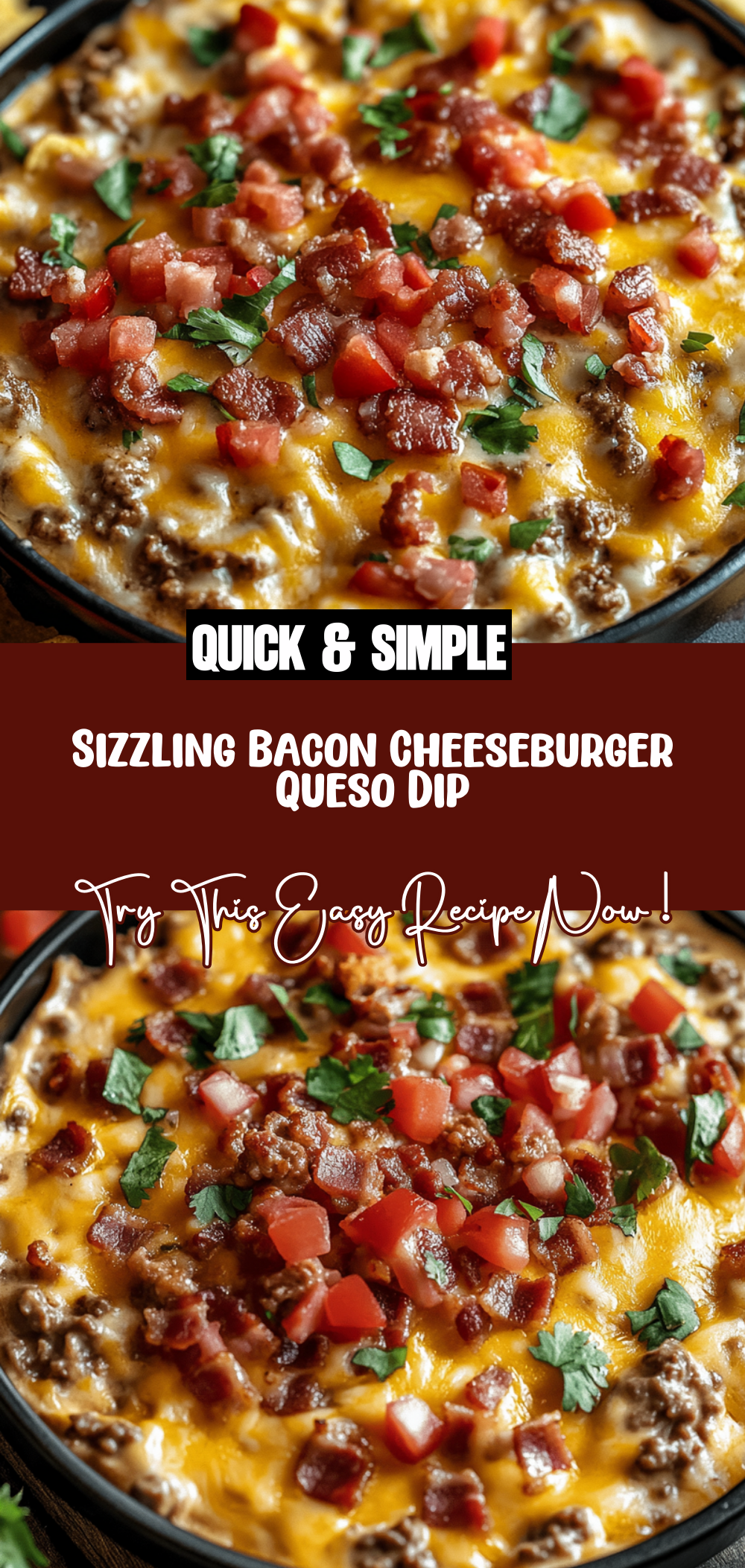 Sizzling Bacon Cheeseburger Queso Dip