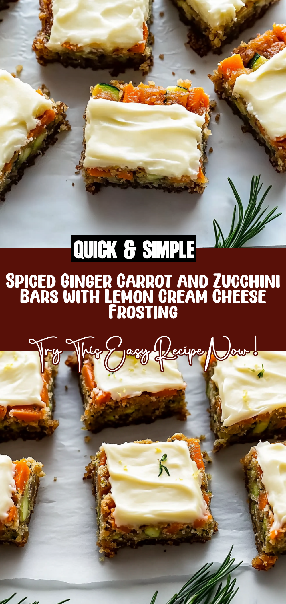 Spiced Ginger Carrot and Zucchini Bars with Lemon Cream Cheese Frosting