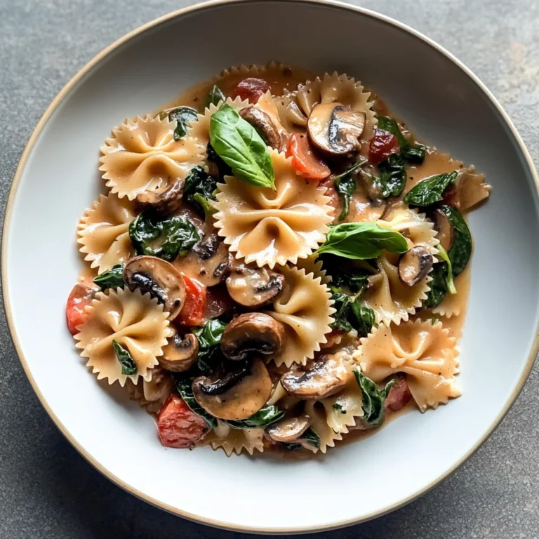 Farfalle Pasta with Spinach, Mushrooms, and Caramelized O…