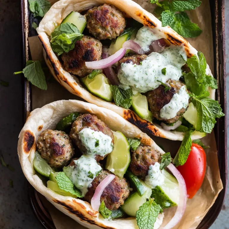 Mediterranean Meatball Stuffed Pitas with Mint Yogurt Sau…